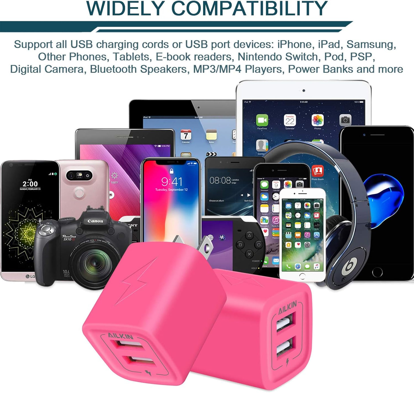 Wall Charger, USB Plug Fast Charging Block, Power Adapter Cube 2 Port Charge Travel Brick Cell Quick Chargers Box for Iphone 15/14/13/12 Pro/Se/11Pro Max/Xr, Samsung Galaxy S22 S7 S6, HTC, LG