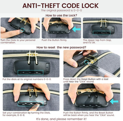 Laptop Backpack for Women & Men, Unisex Travel Anti-Theft Work College Bag, Business Computer Backpacks Purse, Casual Hiking Daypack with Lock, Fits 15.6 Inch Laptop, Dark Blue