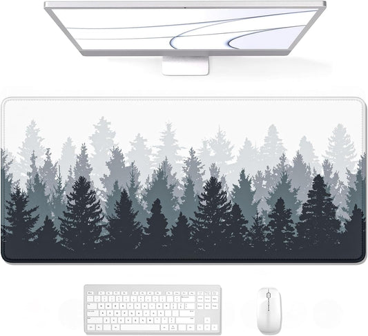 Large Mouse Pad, Full Desk XXL Extended Gaming Mouse Pad 35" X 15", Waterproof Desk Mat with Stitched Edge, Non-Slip Laptop Computer Keyboard Mousepad for Office & Home, Misty Forest Design