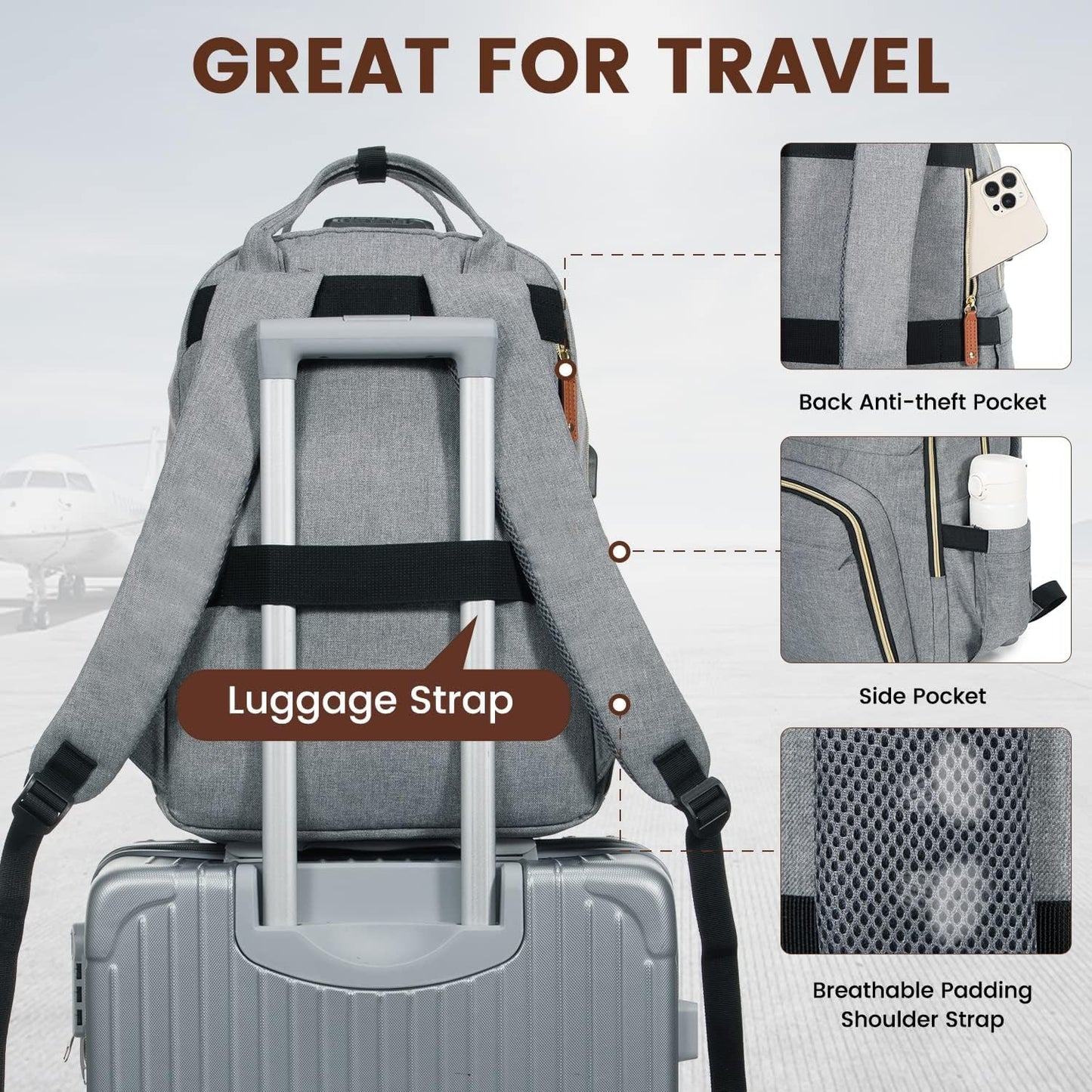 Laptop Backpack for Women & Men, Unisex Travel Anti-Theft Work College Bag, Business Computer Backpacks Purse, Casual Hiking Daypack with Lock, Fits 15.6 Inch Laptop, Dark Blue