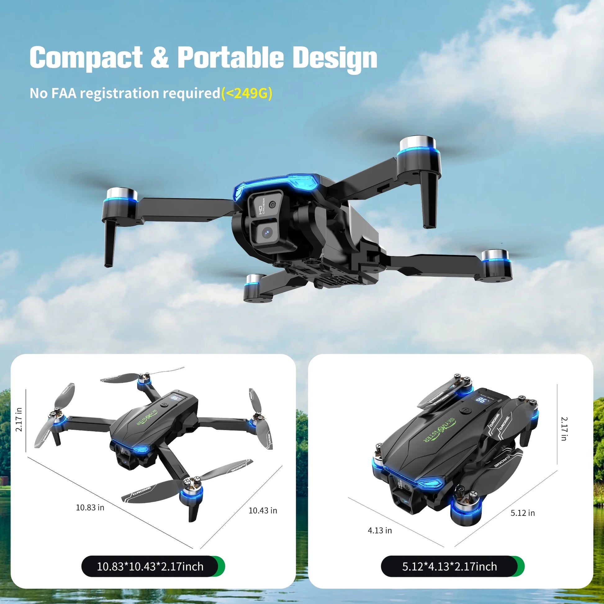3PC Battery RC Drone 4K Professional Dual Camera 6CH Foldable Drone Obstacle Avoidance RC Quadcopter Helicopter Toys for Kids Boys