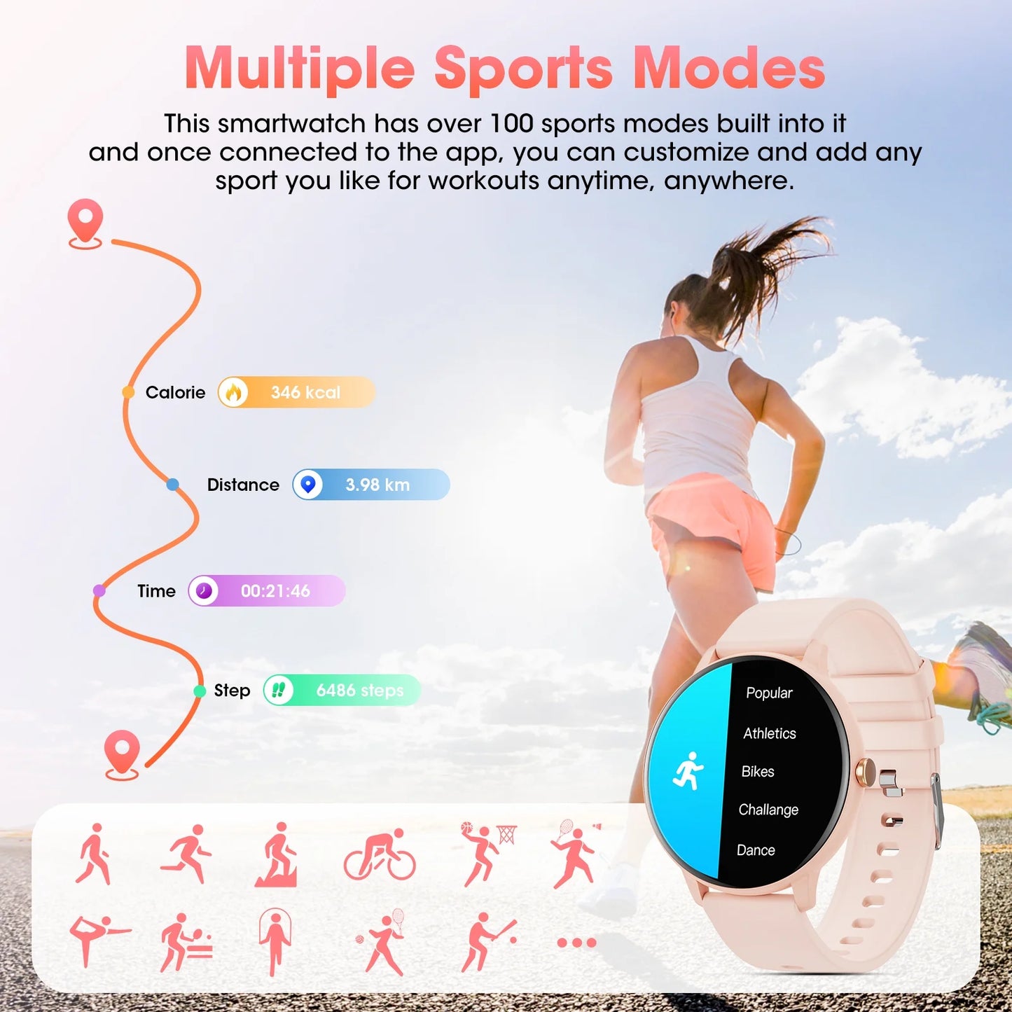 Smart Watch (Answer/Dial Call),1.39" Touch Display Fitness Tracker with Sport Modes, Smartwatch with IP68 Waterproof,Step Counter Watch Fits for Android (Pink)