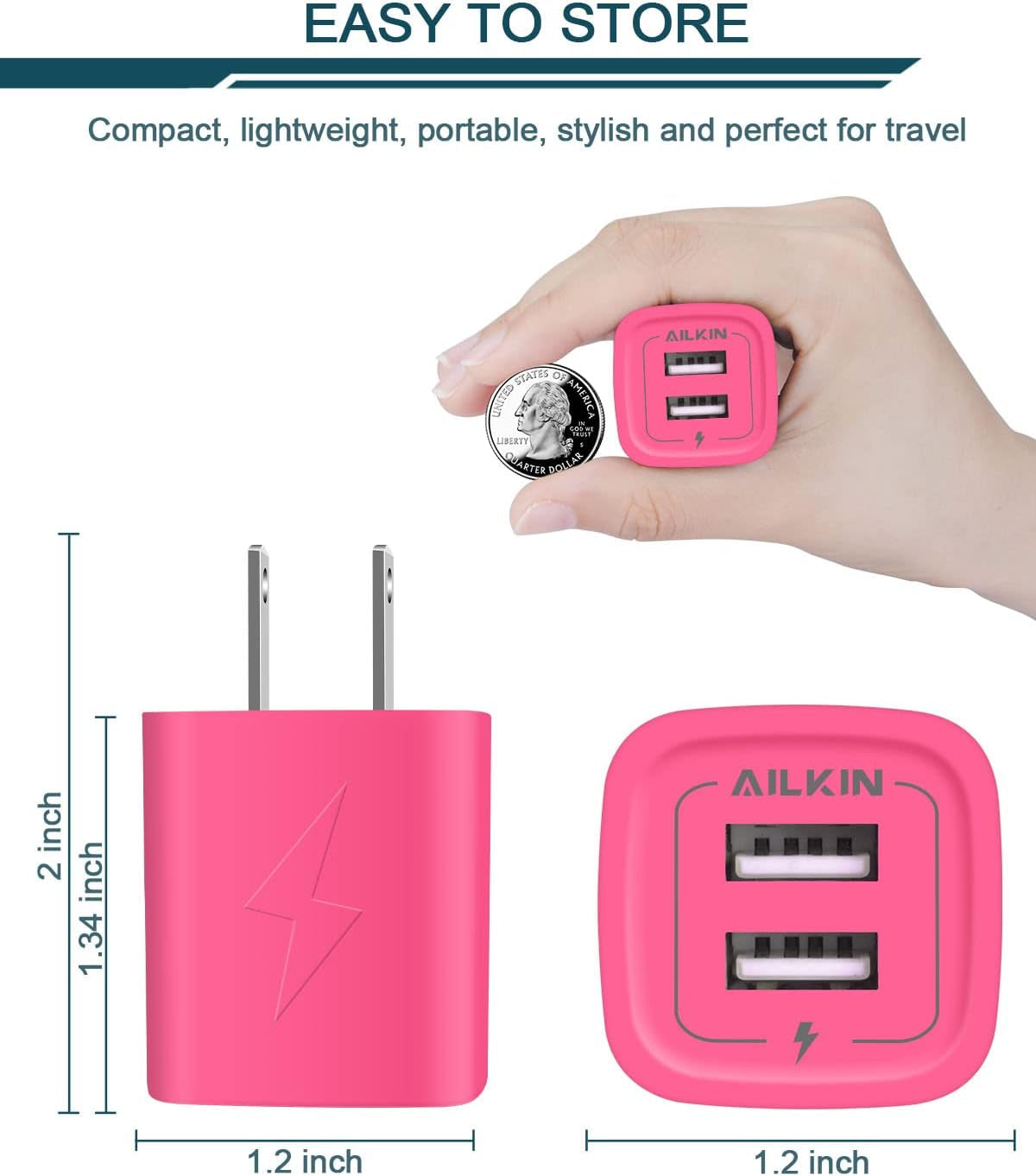 Wall Charger,  USB Plug Fast Charging Block, Power Adapter Cube 2 Port Charge Travel Brick Cell Quick Chargers Box for Iphone 15/14/13/12 Pro/Se/11Pro Max/Xr, Samsung Galaxy S22 S7 S6, HTC, LG