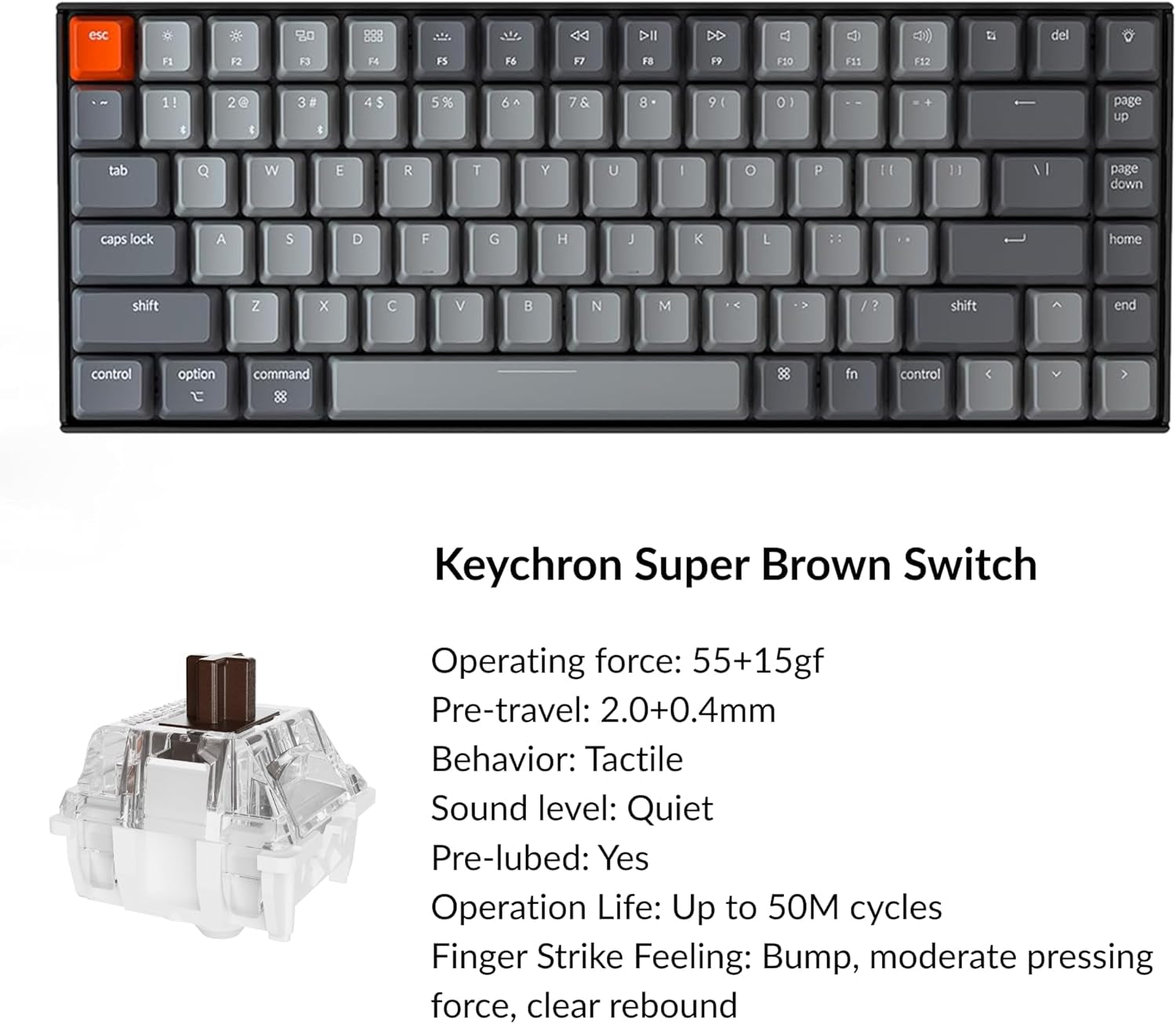 K2 75% Layout RGB Bluetooth Wireless Mechanical Keyboard with Gateron G Pro Brown Switch/Anti Ghosting/N-Key Rollover, Compact 84 Keys USB Wired Gaming Keyboard for Mac Windows-Version 2
