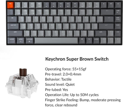 K2 75% Layout RGB Bluetooth Wireless Mechanical Keyboard with Gateron G Pro Brown Switch/Anti Ghosting/N-Key Rollover, Compact 84 Keys USB Wired Gaming Keyboard for Mac Windows-Version 2