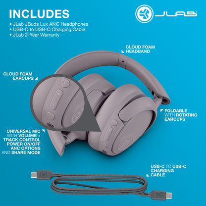 Jbuds Lux ANC Over-Ear Wireless Headphones, 70-Hour Battery, Mauve