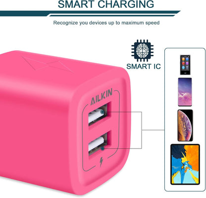 Wall Charger,  USB Plug Fast Charging Block, Power Adapter Cube 2 Port Charge Travel Brick Cell Quick Chargers Box for Iphone 15/14/13/12 Pro/Se/11Pro Max/Xr, Samsung Galaxy S22 S7 S6, HTC, LG