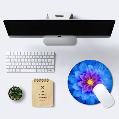 Mouse Pad, Blue Watercolor Lotus Flower round Mouse Pad, Non-Slip Rubber Base Mousepad for Laptop Computer, Personalized Small Mousepad with Designs for Women, 7.9 X 7.9 Inch