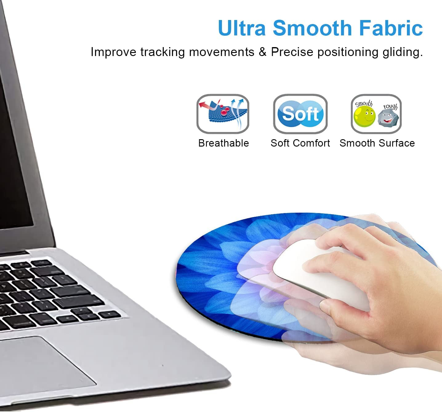 Mouse Pad, Blue Watercolor Lotus Flower round Mouse Pad, Non-Slip Rubber Base Mousepad for Laptop Computer, Personalized Small Mousepad with Designs for Women, 7.9 X 7.9 Inch