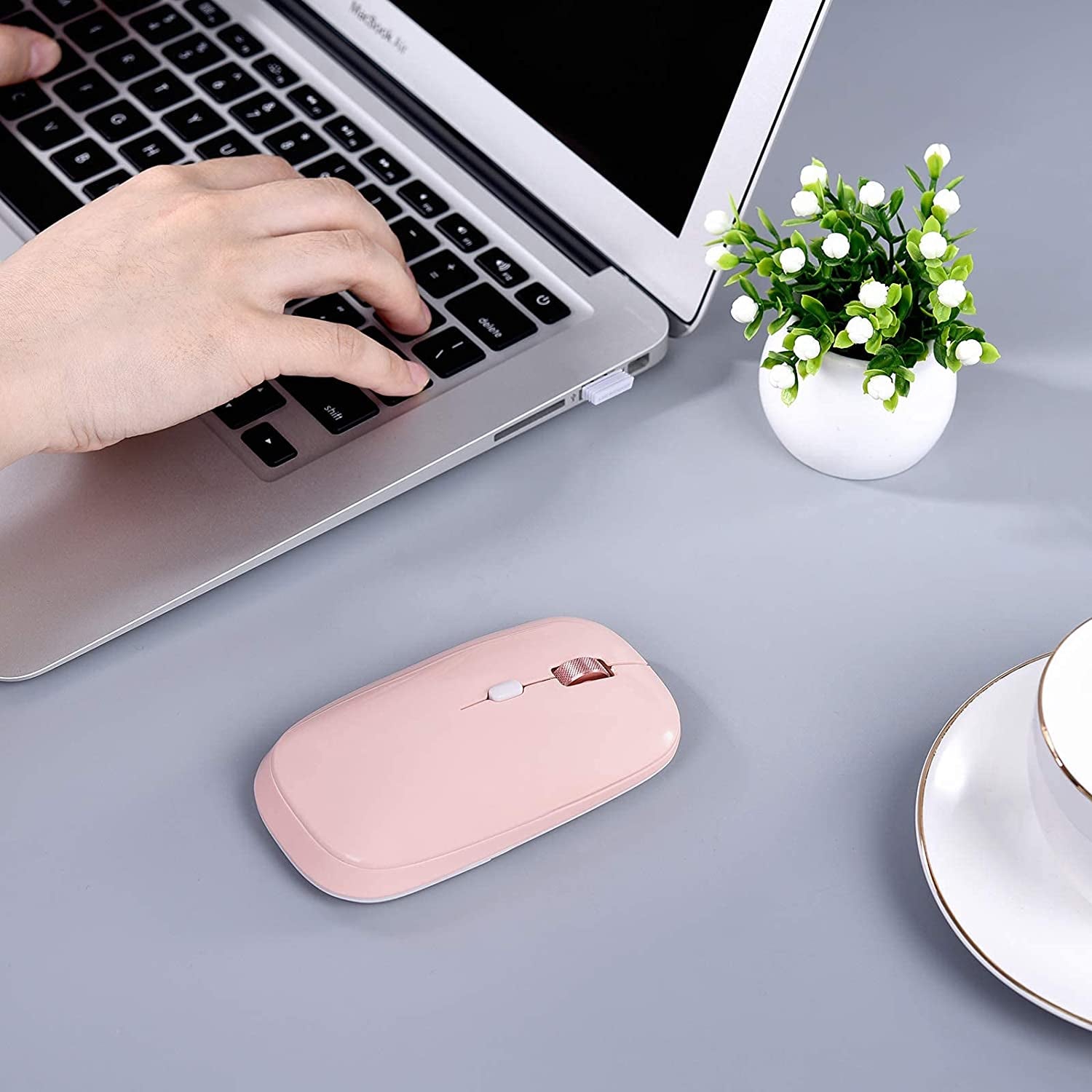 Wireless Flat Mouse, 2.4G Optical Mouse, Computer Mouse for Laptop, PC, Computer, Chromebook, Notebook, Especially Designed for Computer Bags (Pink)