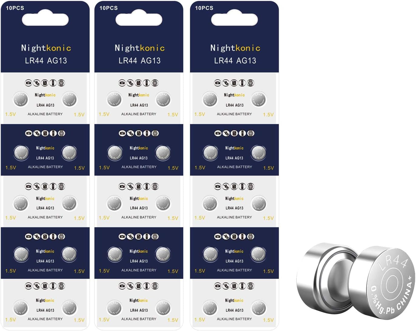 30 Count - LR44 AG13 357 SR44 A76 303 Battery 1.5V Button Coin Cell Batteries