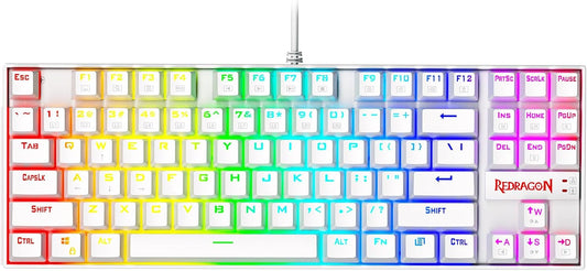 K552P Mechanical Gaming Keyboard TKL with 18 Backlight Modes, Hot-Swappable Blue Switches, 87-Key Compact Ergonomic Design, N-Key Rollover & Software Programmable Macro - RGB, White