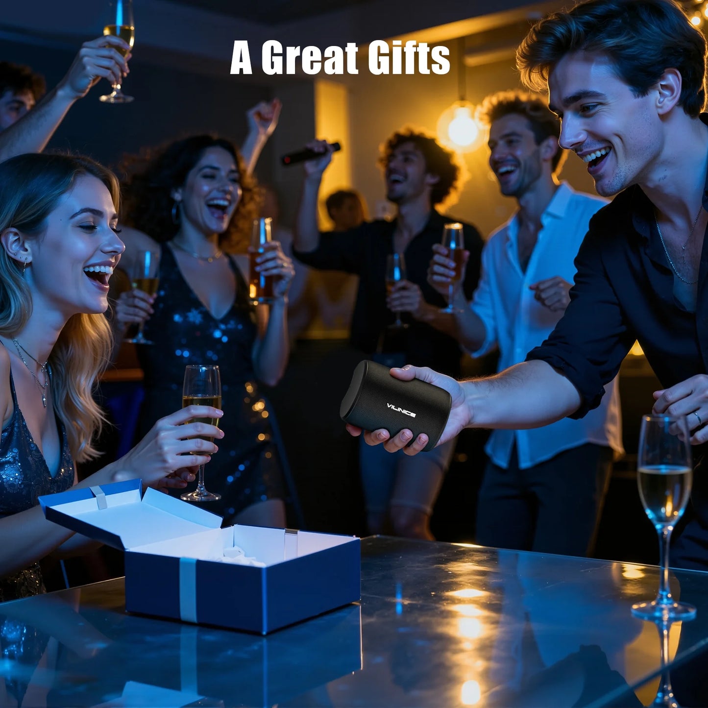 Portable Bluetooth Speaker, IPX7 Waterproof Wireless Speaker, Bluetooth 5.0, TWS Mini Speaker for Home/Party/Outdoor/Travel/Gifts, Black