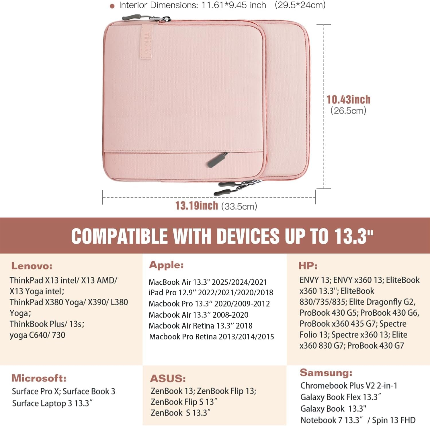 13.3-14 Inch Laptop Sleeve Case Carrying Bag with Pockets for Surface Pro 9/8/X, Macbook Air 2022-2018, Macbook Pro M2 14" /13" M2/M1 Pro/M1 Max 14.2 2023-2021, Galaxy Tab S9+/S8+ 12.4",Pink