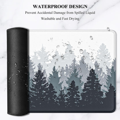 Large Mouse Pad, Full Desk XXL Extended Gaming Mouse Pad 35" X 15", Waterproof Desk Mat with Stitched Edge, Non-Slip Laptop Computer Keyboard Mousepad for Office & Home, Misty Forest Design