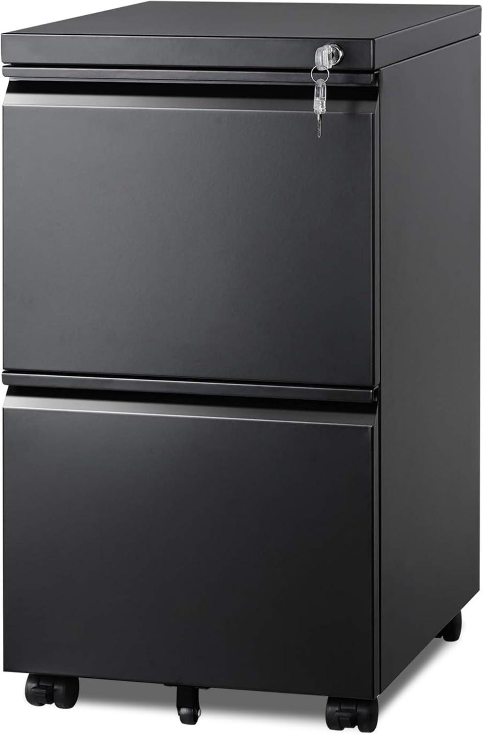 2-Drawer Mobile File Cabinet with Lock, Vertical Filing Cabinet, Black
