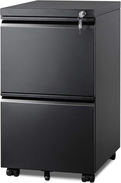 2-Drawer Mobile File Cabinet with Lock, Vertical Filing Cabinet, Black