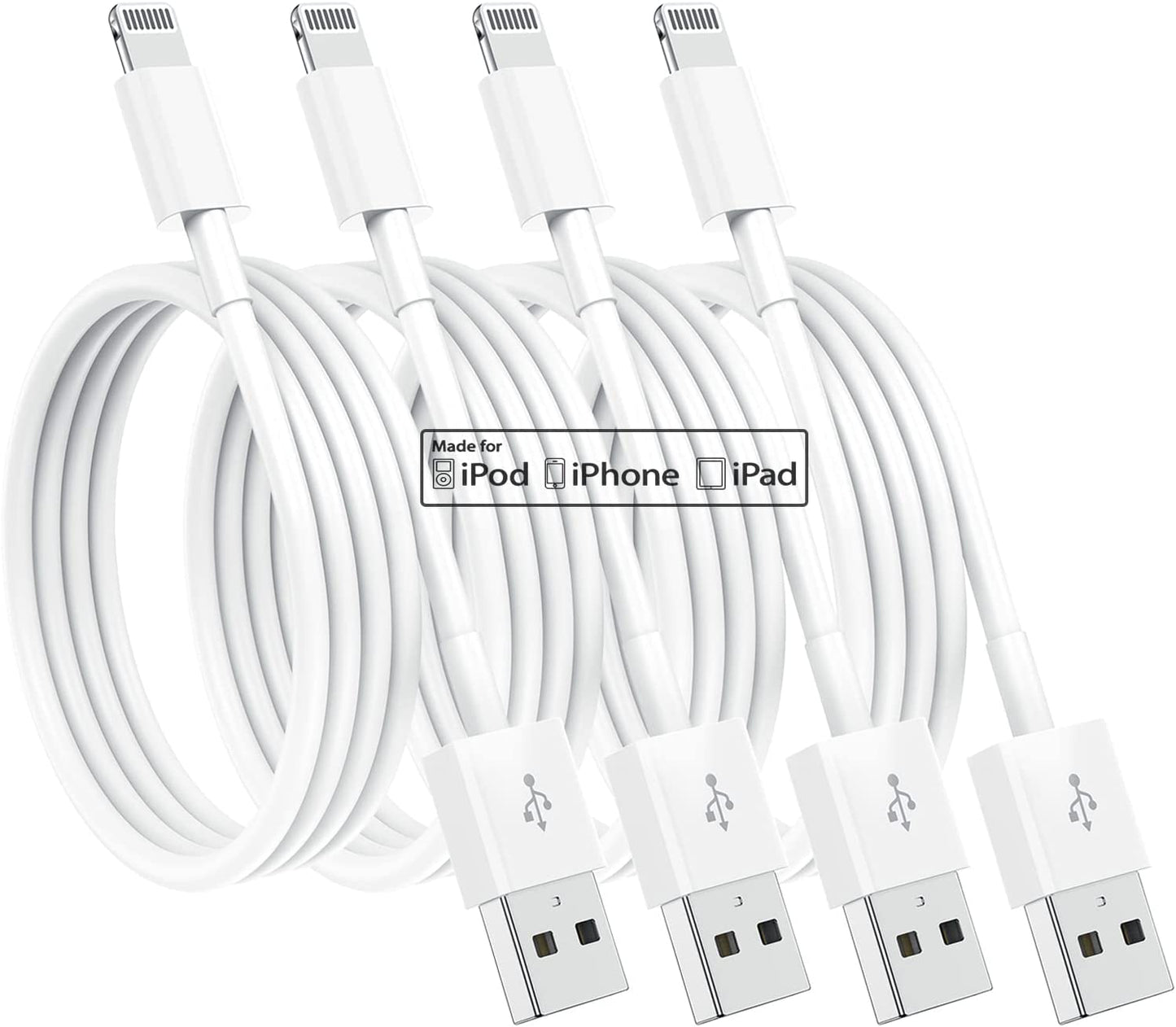 4Pack [Apple Mfi Certified] Lightning Cable 3Ft, Apple Lightning to USB Cable 3 Foot, Iphone Charger Cord Fast Charging Cable Compatible Apple Iphone 13/12/11 Pro Max Xs X XR 8 7 Ipad and More (White