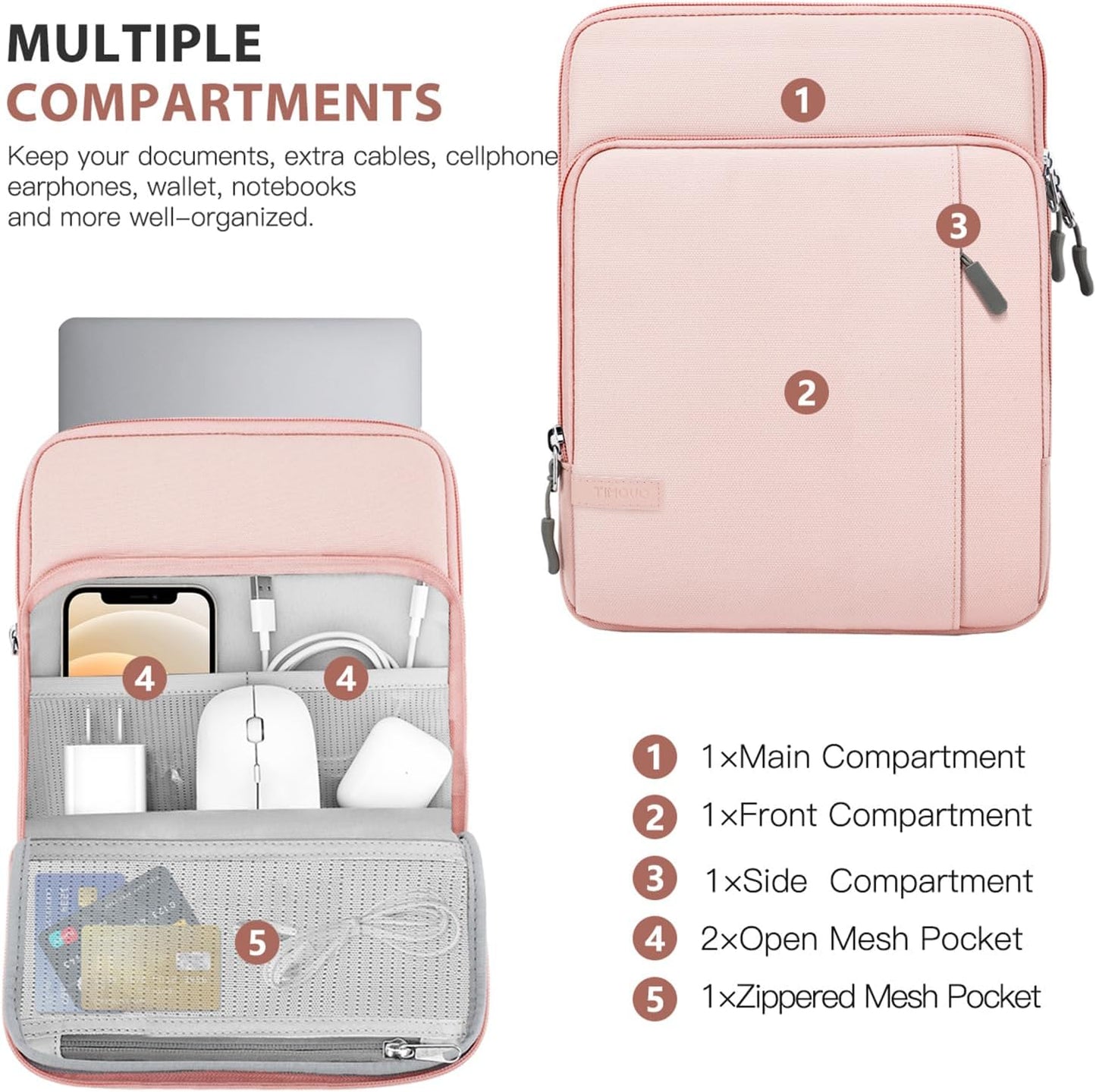 13.3-14 Inch Laptop Sleeve Case Carrying Bag with Pockets for Surface Pro 9/8/X, Macbook Air 2022-2018, Macbook Pro M2 14" /13" M2/M1 Pro/M1 Max 14.2 2023-2021, Galaxy Tab S9+/S8+ 12.4",Pink