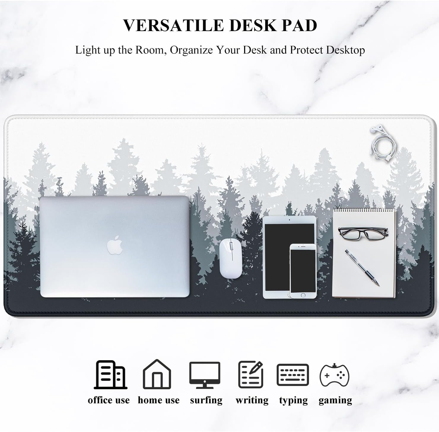 Large Mouse Pad, Full Desk XXL Extended Gaming Mouse Pad 35" X 15", Waterproof Desk Mat with Stitched Edge, Non-Slip Laptop Computer Keyboard Mousepad for Office & Home, Misty Forest Design