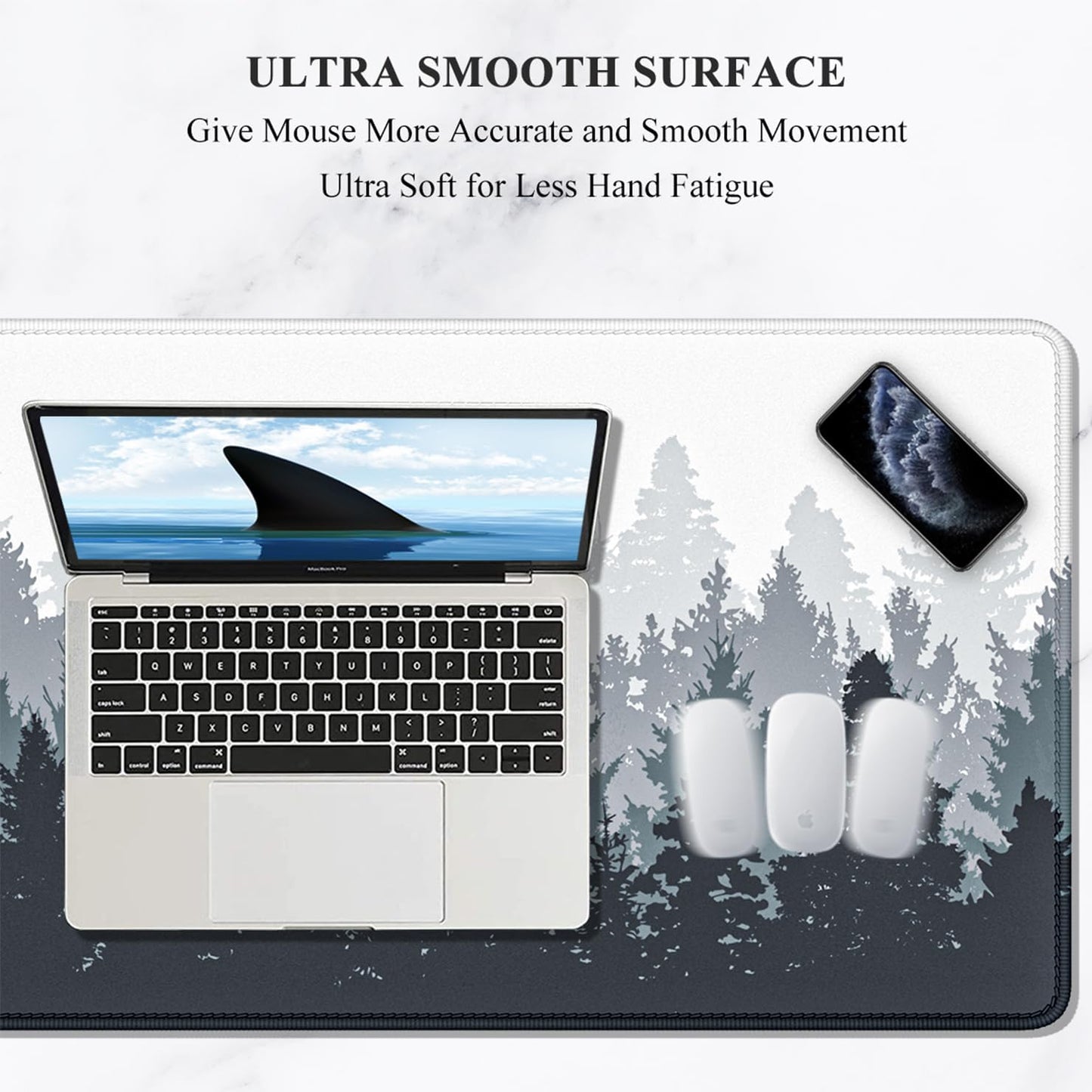 Large Mouse Pad, Full Desk XXL Extended Gaming Mouse Pad 35" X 15", Waterproof Desk Mat with Stitched Edge, Non-Slip Laptop Computer Keyboard Mousepad for Office & Home, Misty Forest Design