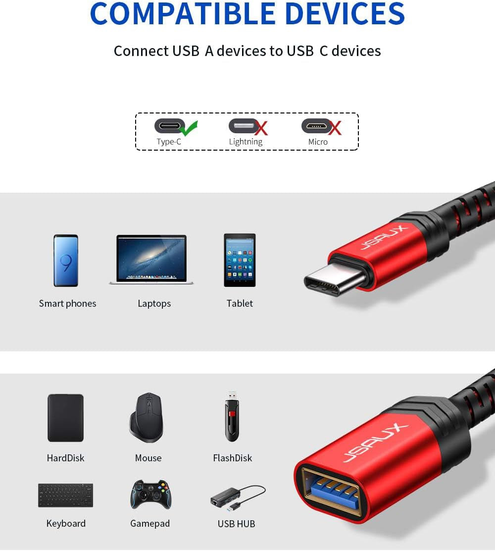 USB C to USB Adapter,  [0.5Ft 2 Pack] Type C 3.0 OTG Cable on the Go Type C Male to USB a Female Adapter Compatible with Macbook Pro 2018 2017,Samsung Galaxy S20 S20+ Ultra S8 S9 Note 10 -Red