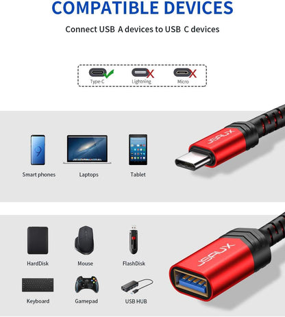 USB C to USB Adapter,  [0.5Ft 2 Pack] Type C 3.0 OTG Cable on the Go Type C Male to USB a Female Adapter Compatible with Macbook Pro 2018 2017,Samsung Galaxy S20 S20+ Ultra S8 S9 Note 10 -Red