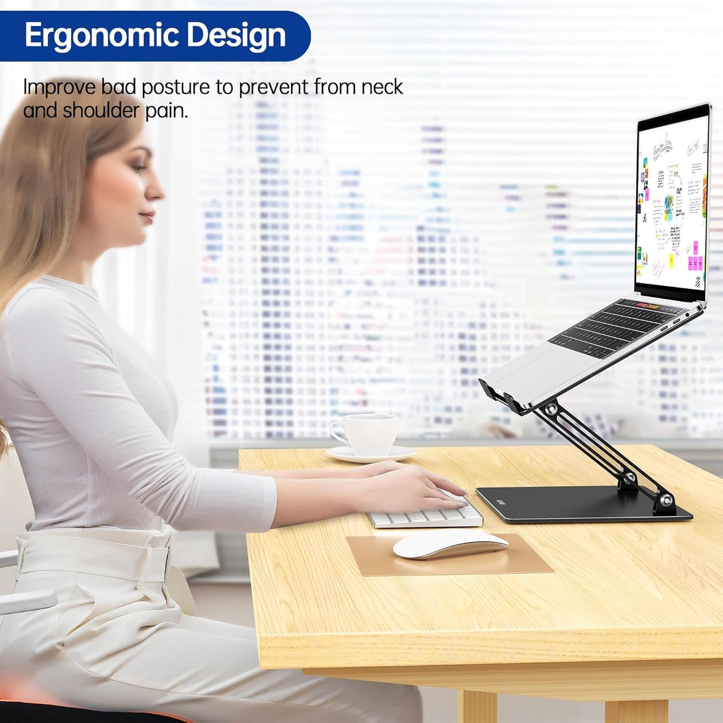 LS10 Aluminum Laptop Stand, Ergonomic Adjustable Notebook Riser Holder Computer Stand Compatible with Air, Pro, Dell, HP, Lenovo More 10-14" Laptops, Black